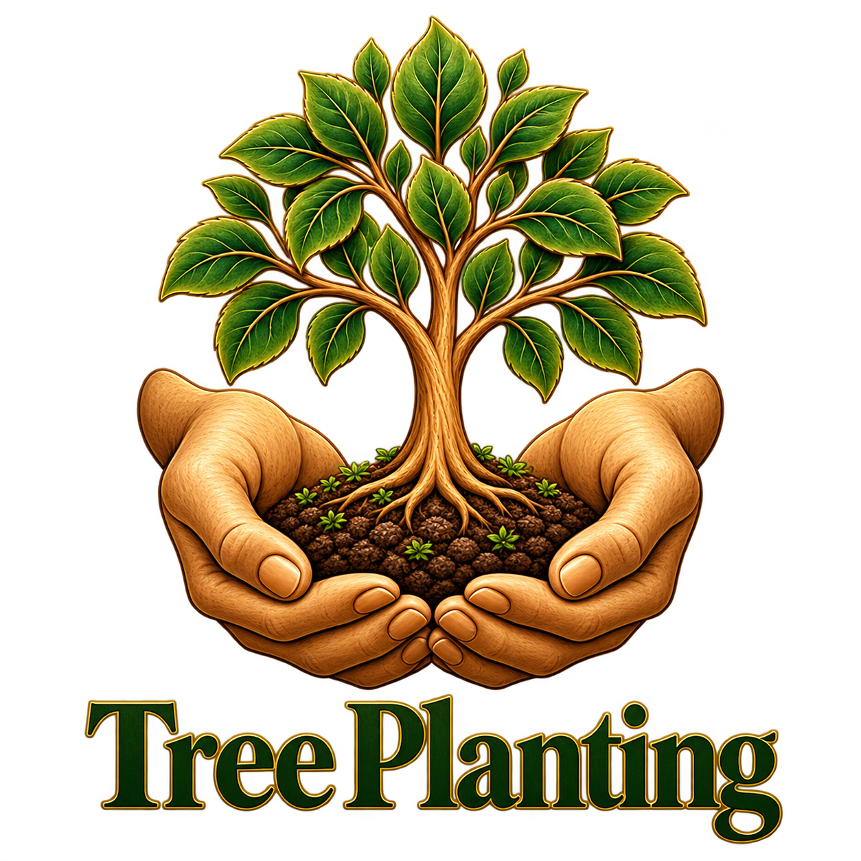 Tree Planting — caring hands holding soil and a young tree.